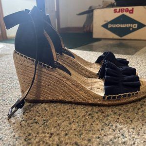 Navy Suede Ruffled Splendid Wedge Heels